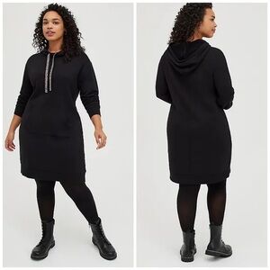 Torrid Sparkle Trim Fleece Sweatshirt w/Hood Dress, Mini Length, Size 1X (14-16)